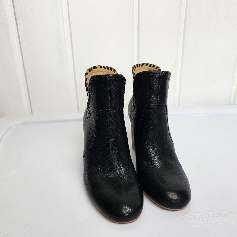 Nwob Lucky Brand Lk SIVYA Black Tan Leather Ankle Booties 5.5 - Picture 3 of 13